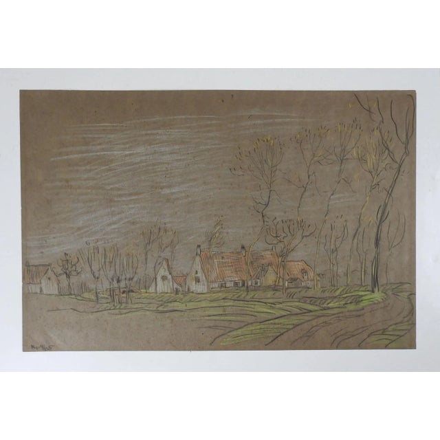 Vintage 1925 Pastoral Farm Orchard Drawing For Sale - Image 4 of 5