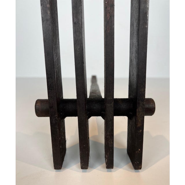 Mid-Century Modern Modernist Steel Andirons. French Work. Circa 1970 - a Pair For Sale - Image 3 of 12
