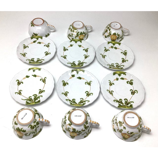 Italian 1980s Cantagalli Firenze Italian Faience Hand-Painted Cups and Saucers Set of 6 For Sale - Image 3 of 5