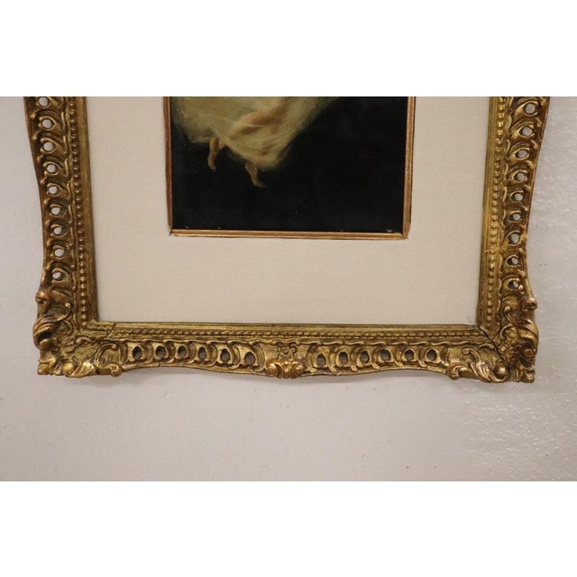 We are pleased to present this 19th-century oil painting on board. This is a captivating allegory of spring. A female...