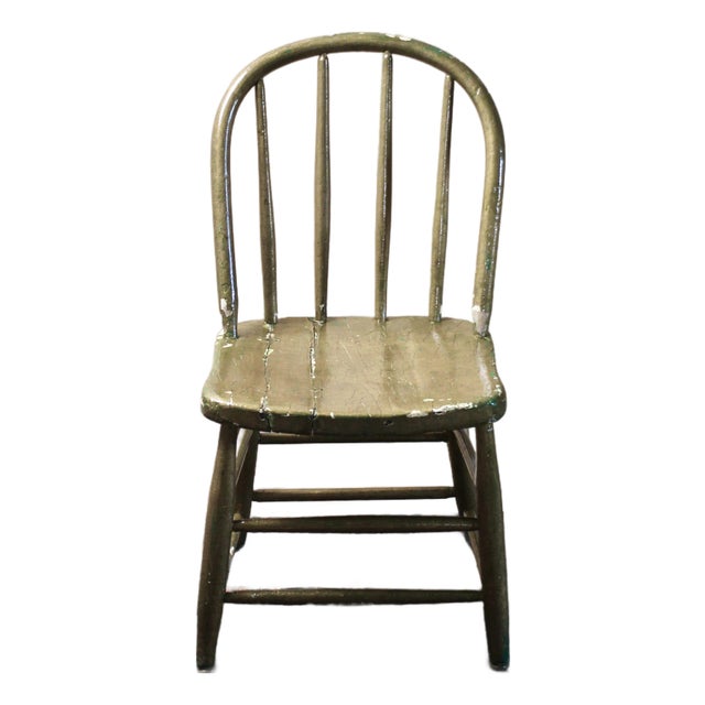 Spindle Antiqued Gold Painted Chair From the Early 1900s For Sale