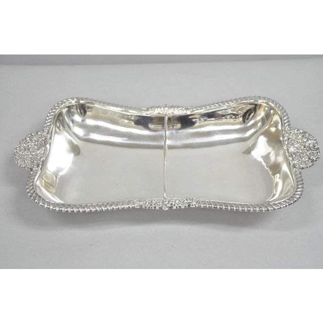 Antique English Victorian Scalloped Silver Plated Serving Dish Platter with Divider. Circa Early 20th Century....