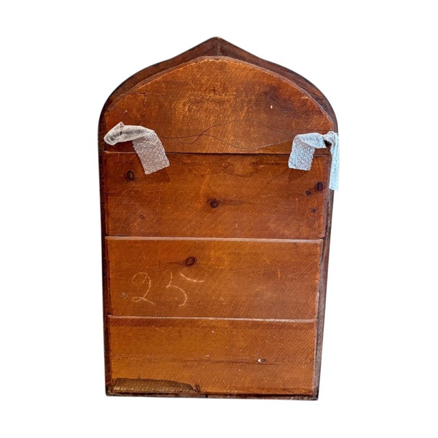 Brown Antique Victorian Gothic Revival Arched Wall Mirror With Wood Rosette Detail For Sale - Image 8 of 9