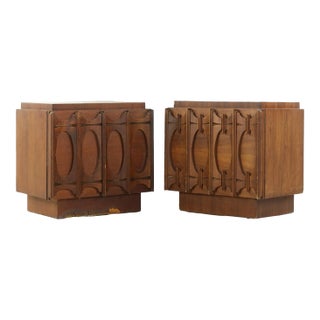 Tobago Brutalist Mid Century Walnut Nightstands - Pair For Sale