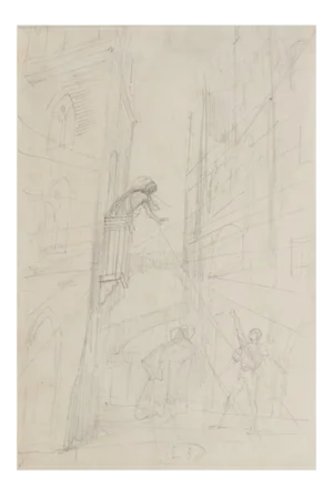 Eugène Berman, Theatrical Scene, 20th Century, Pencil Drawing