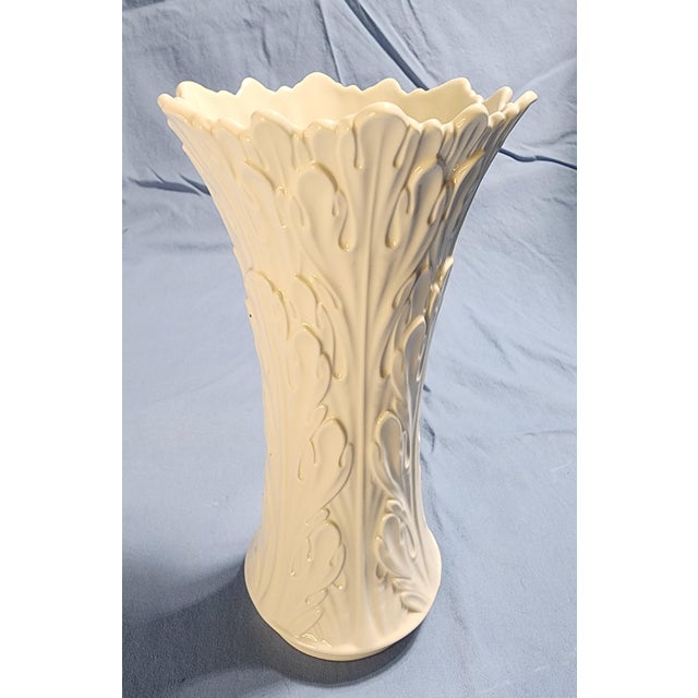 Shabby Chic Vintage Lenox Woodland Porcelain Vase Designed With Sculpted Acanthus Leaves For Sale - Image 3 of 4