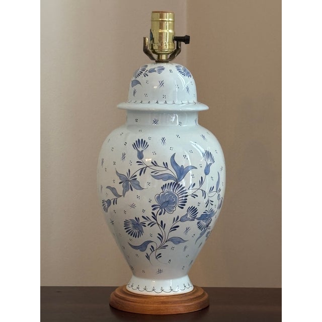 Offering a beautiful rustic European-style ginger jar ceramic table lamp from the late-20th century. Love the hand...