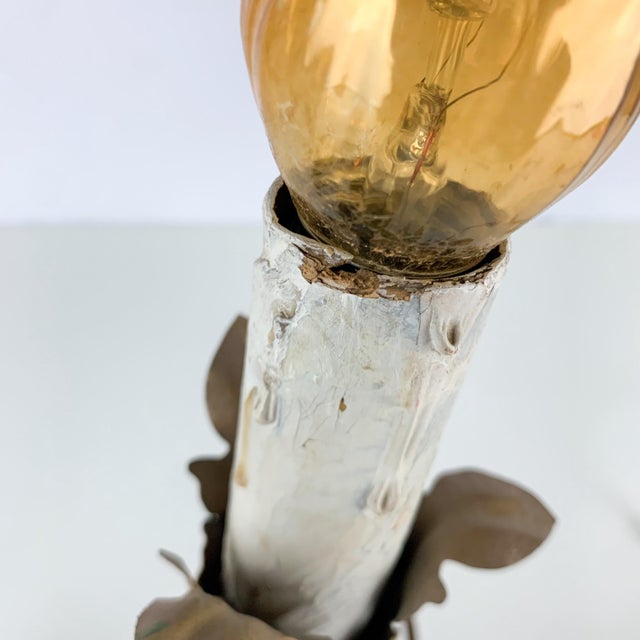 Brown Pair Antique Vintage Victorian Tole Metal Flower Table Lamps Cast Base For Sale - Image 8 of 12