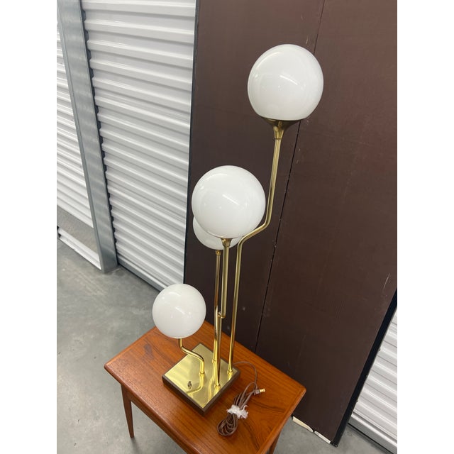 Attributed Goffredo Reggiani Italian Brass & Opaline Glass Four Globe Table Lamp, 1970s For Sale - Image 13 of 18