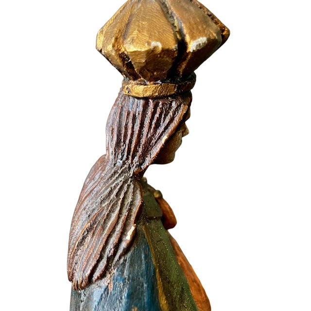 Antique Religious Folk Art - Carved Wooden and Painted Santos Figure of Santa Ana Triple For Sale - Image 14 of 18