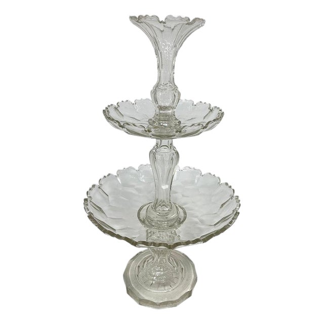 French Crystal Glass Epergne Centerpiece, 19th Century For Sale