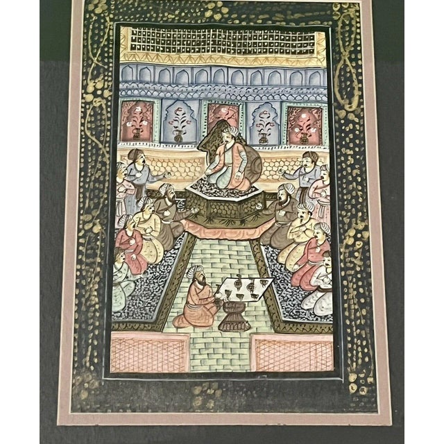 Figurative Late 19th Century Indo-Persian Palace Scene Mughal Watercolor Paintings, Framed - a Pair For Sale - Image 3 of 9