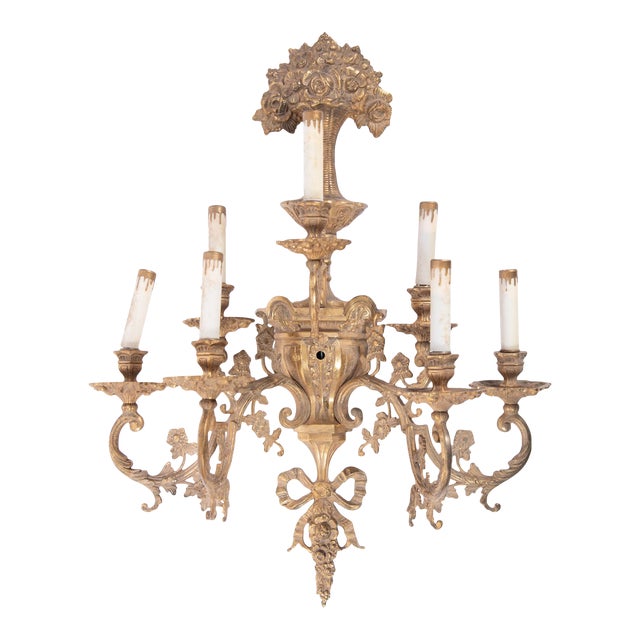 1910s French 7-Arm Bronze Sconce For Sale