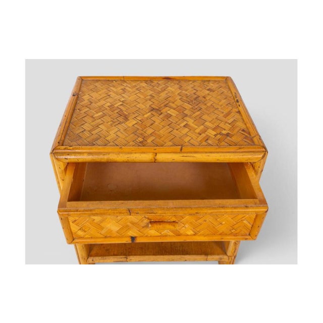 Vintage Woven Bamboo Bedside Table, 1960s-1970s For Sale - Image 9 of 10