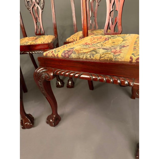 Antique Chippendale Style Mahogany Side Chair Set of 4 With Floral Upholstery, C. 1890 For Sale - Image 16 of 16