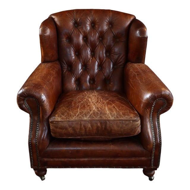 Ardingly Cigar Club Armchair in Antique Whisky Leather by Timothy Oulton, 2010s For Sale