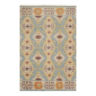 9x12 Freya Traditional Blue Geometric Modern Hand Knotted Wool Carpet Rug For Sale