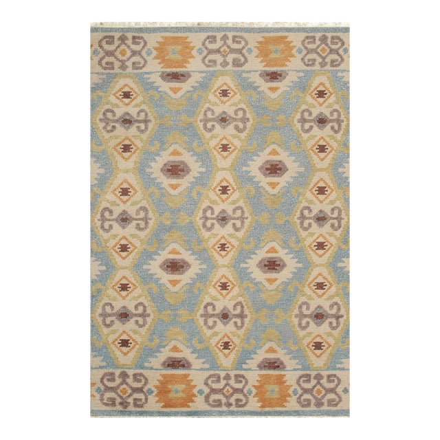 9x12 Freya Traditional Blue Geometric Modern Hand Knotted Wool Carpet Rug For Sale