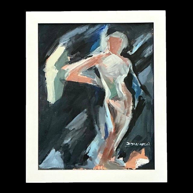 This vintage abstract figurative painting presents a lively study of the human form through expressive oil brushwork on...