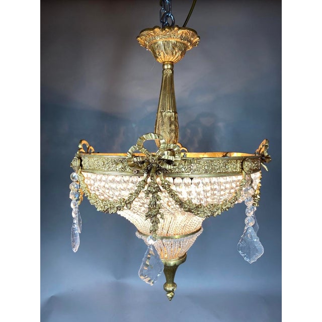 Bronze 1970s French Louis XVI Gold Bronze Chandelier 4Lt For Sale - Image 8 of 14