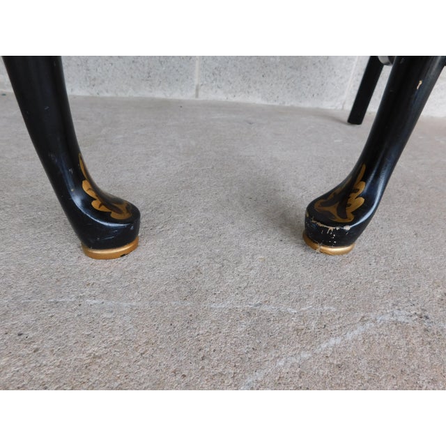 Vintage Georgian Style Chinoiserie Decorated Black Lacquer Arm Chairs - A Pair For Sale - Image 16 of 18