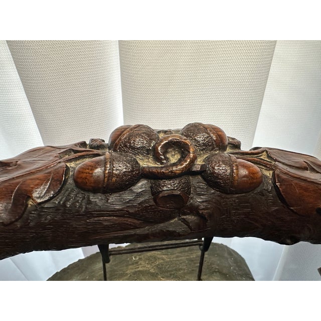 English Antique English Carved Oak & Brass Dinner Gong W/ Barley Twist Legs & Mallet For Sale - Image 3 of 10