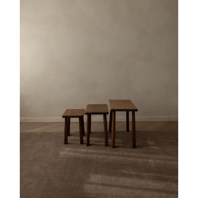 Mid-Century Modern Vintage Oak Nesting Tables, 1970s, Set of 3 For Sale - Image 3 of 18