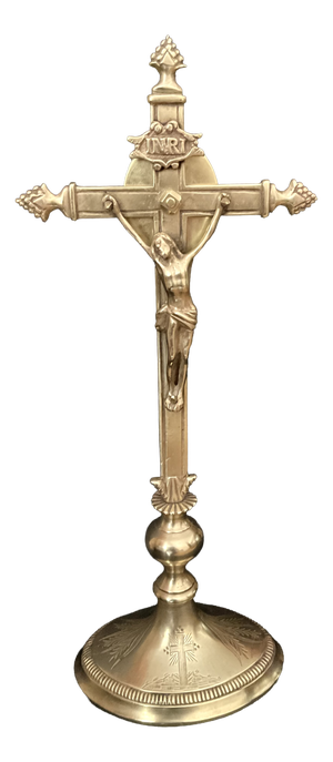 Antique French Vera Cruz Reliquary Crucifix in Brass, 1800s