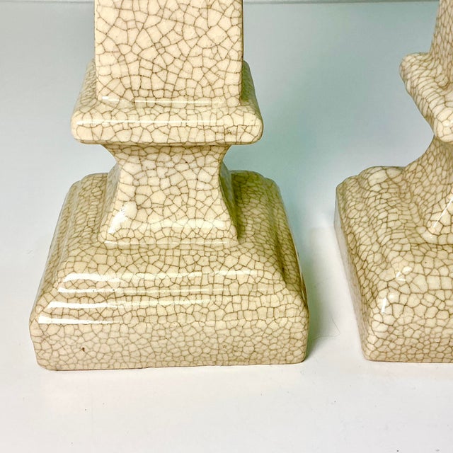 1980s 1980s Vintage Boho Chic Hollywood Regency Crackle Finish Ceramic Obelisk - A Pair. For Sale - Image 5 of 12