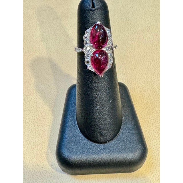 2010s 7 Ct Finest Rubelite Cabochon 1 Ct Diamond 18 Kt White Gold Cocktail Ring Size 6 For Sale - Image 5 of 18