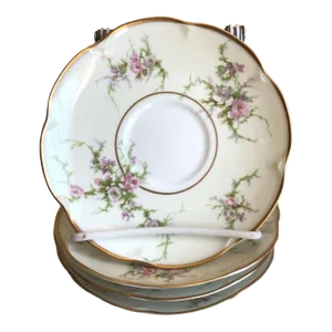 Early 20th Century Vintage Theodore Haviland Limoges France Rosalinde Porcelain Saucer Plates - Set of 4