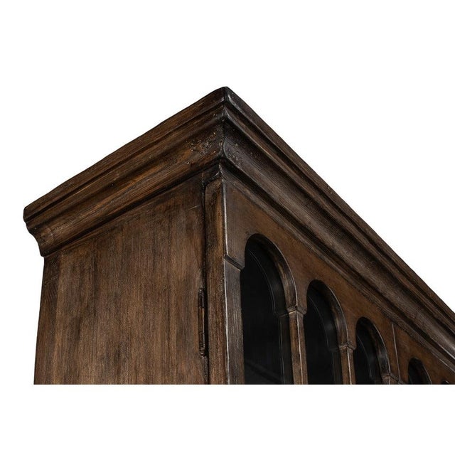 Traditional Pine Bookcase - Arched Glass Doors For Sale - Image 4 of 10