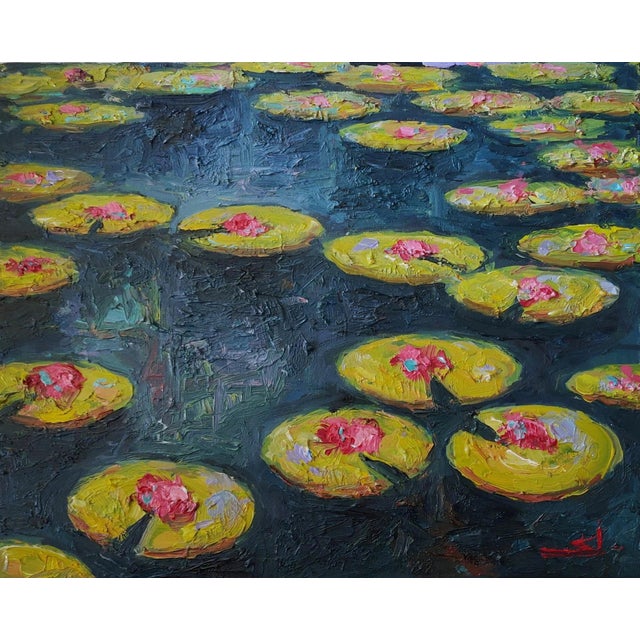 Impressionist Waterlilies Oil Painting by Vivek Mandalia For Sale