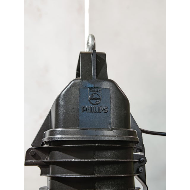 1950s HDK Black Enamel and Black Cast Aluminum Factory Pendant Light from Philips, Holland, 1950s For Sale - Image 5 of 14