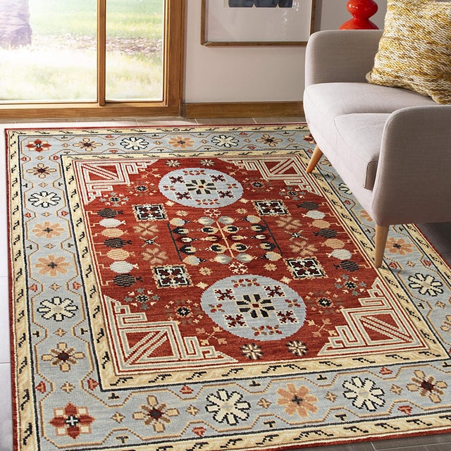 Textile 10x14 Talia Traditional Red Rust Bold Star Geometric Handknotted Wool Carpet Rug For Sale - Image 7 of 10