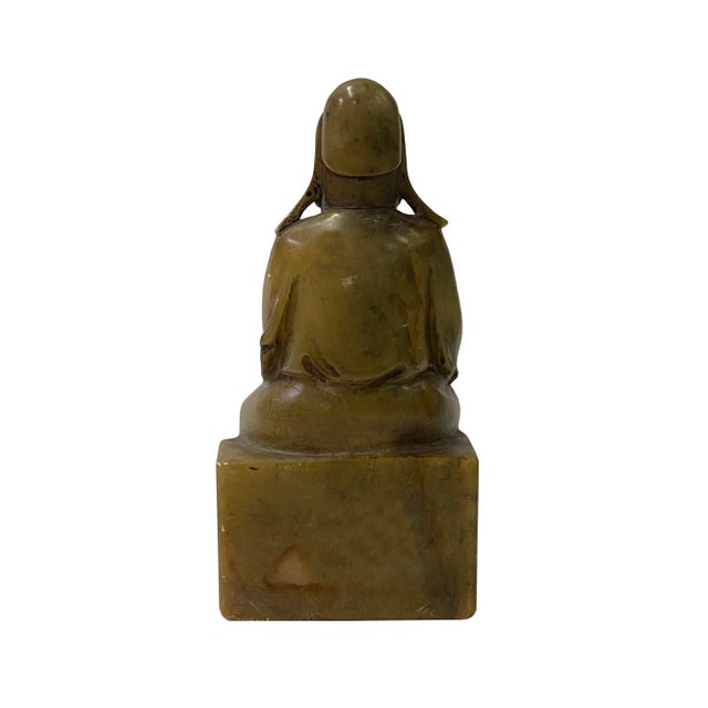 Chinese Natural Stone Carved Ancient Style Officer Dressing Figure Display For Sale - Image 4 of 6