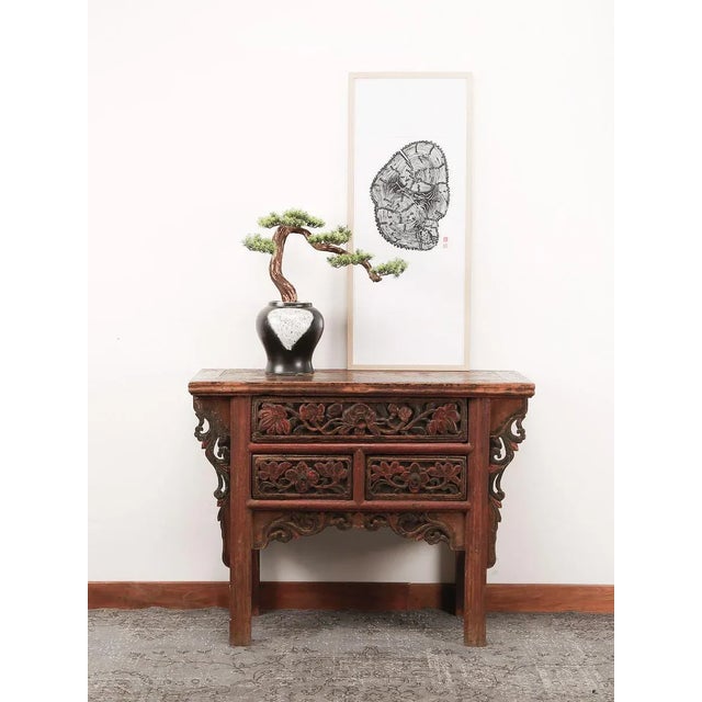 This beautiful wood carving console table was born in ShanXi China. Made of elm wood in 19th century, this table features...