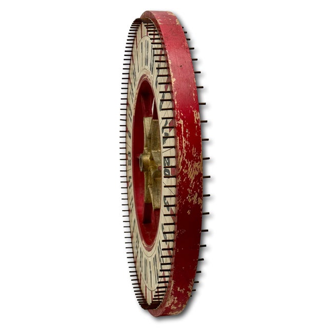Ruby Red Nice Antique American Hand Painted Wood & Metal Wheel of Fortune Gaming Wheel Circa Early 20th Century For Sale - Image 8 of 18