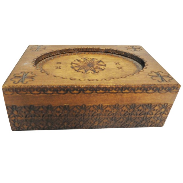 Wood Vintage Hand-Carved Walnut Finish Box With Foliate Detail For Sale - Image 7 of 7