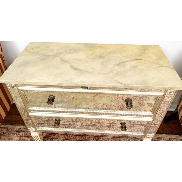Hollywood Regency Late 20th Century Julia Gray LTD Venetian Style Mirrored Faux Marble Top Two Drawer Commode Chest For Sale - Image 3 of 11