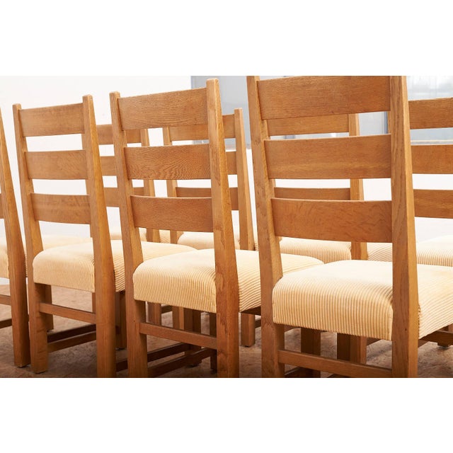 Chairs in Oak in Yellow Corduroy Fabric by Anliker Langenthal, 1960s, Set of 8 For Sale - Image 9 of 16