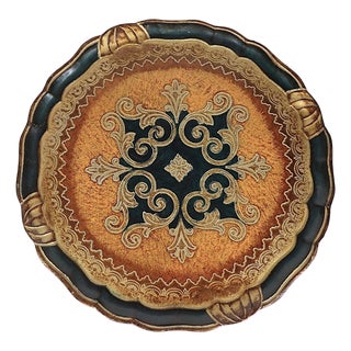 Mid 20th Century Legno Lavorato a Mano Florence Decorative Florentine Style Tray For Sale