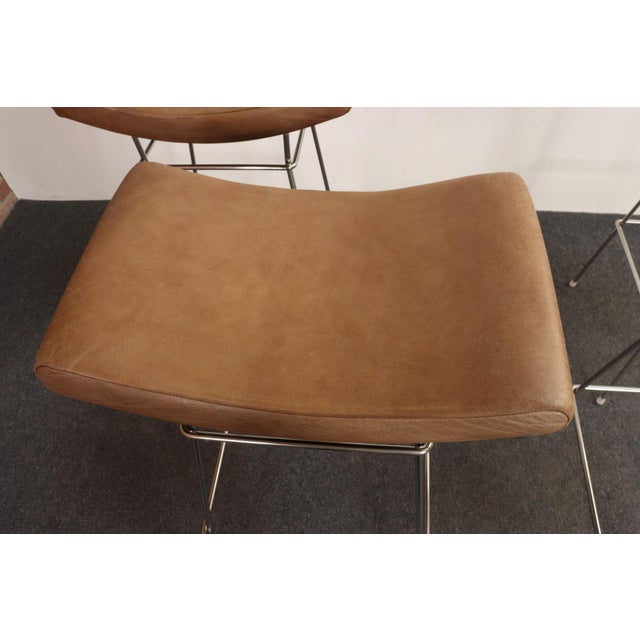 Set of Four Brazilian Leather and Stainless Steel Bar Stools by Fernando Jaeger For Sale - Image 11 of 18