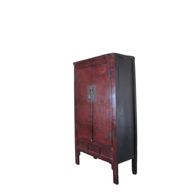 Chinoiserie 80" Inch High Chinoiserie-Style Red Elm Armoire For Sale - Image 3 of 12