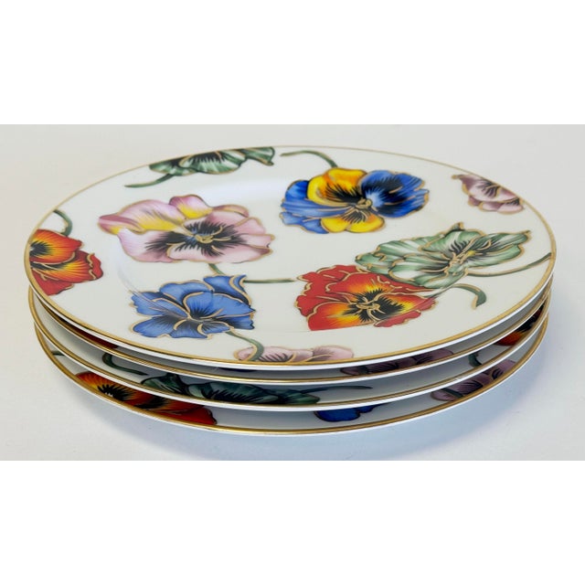 Fitz and Floyd Vintage Fitz and Floyd "Pansies" 22k Gold Trimmed Porcelain Dessert Plates, Set of 4 For Sale - Image 4 of 8