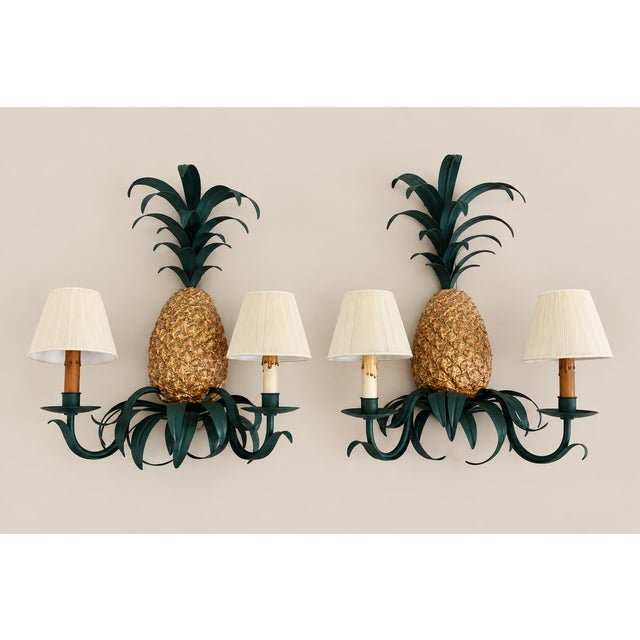 Metal Vintage Curry & Company Pineapple Wall Sconces Lights - A Pair For Sale - Image 7 of 7
