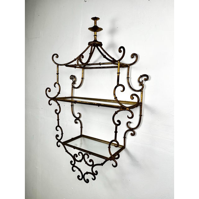 Mid-Century Modern Vintage Chinoiserie Gilt Pagoda Wall Shelf For Sale - Image 3 of 11
