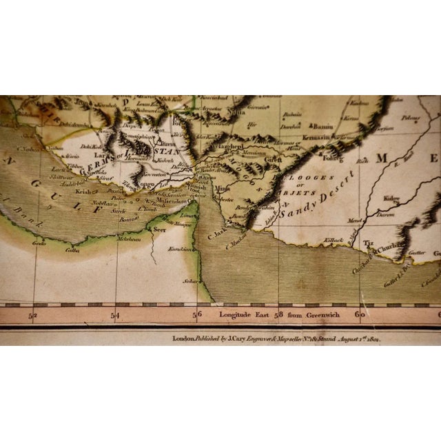 Persia & Afghanistan: A Framed Hand-Colored 17th Century Map by John Cary, 1801 For Sale - Image 9 of 10