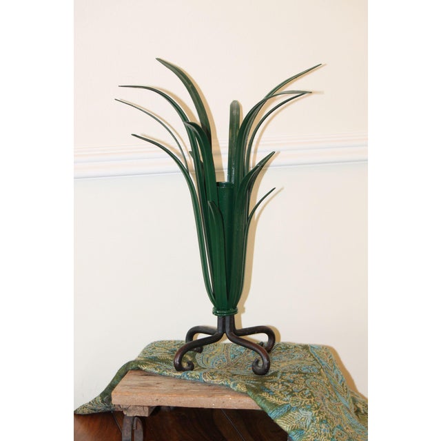 Vintage Tole Metal Leaf Vase, Scrolled Feet For Sale - Image 4 of 6