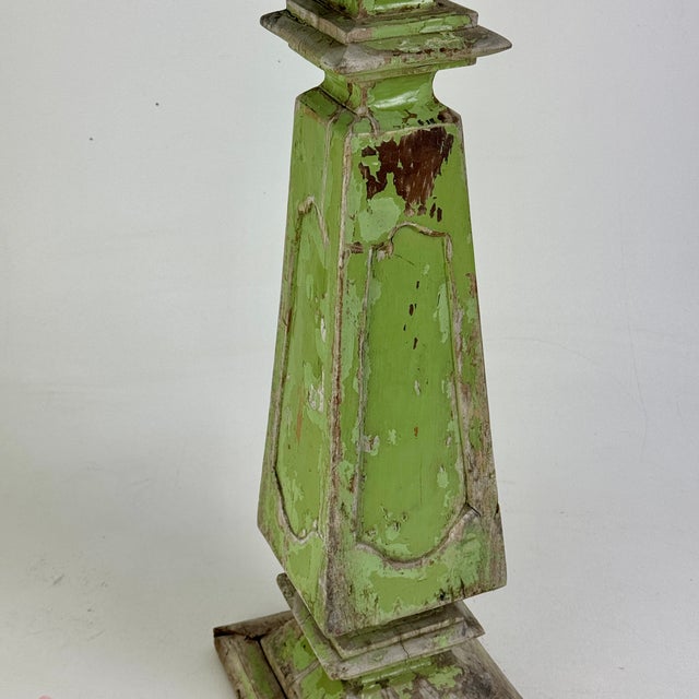1900 - 1909 Architectural Salvaged Pedestal/Plant Stand C. 1900 in Stunning Pistachio Green & Recessed Panes For Sale - Image 5 of 10